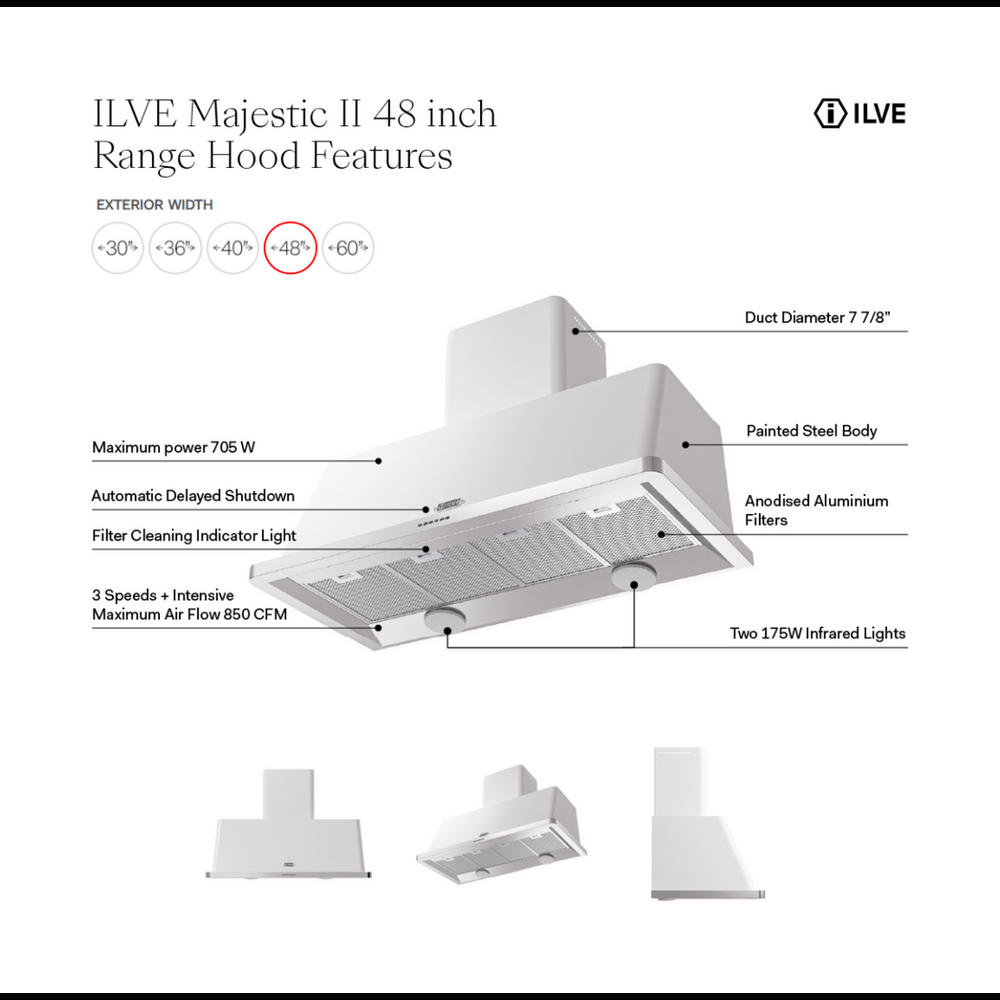 ILVE Majestic II 48 inch Wall Mount Range Hood Stainless Steel Trim Blue Grey