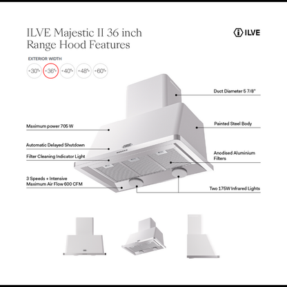 ILVE Majestic II 36 inch Wall Mount Range Hood Stainless Steel Stainless Steel