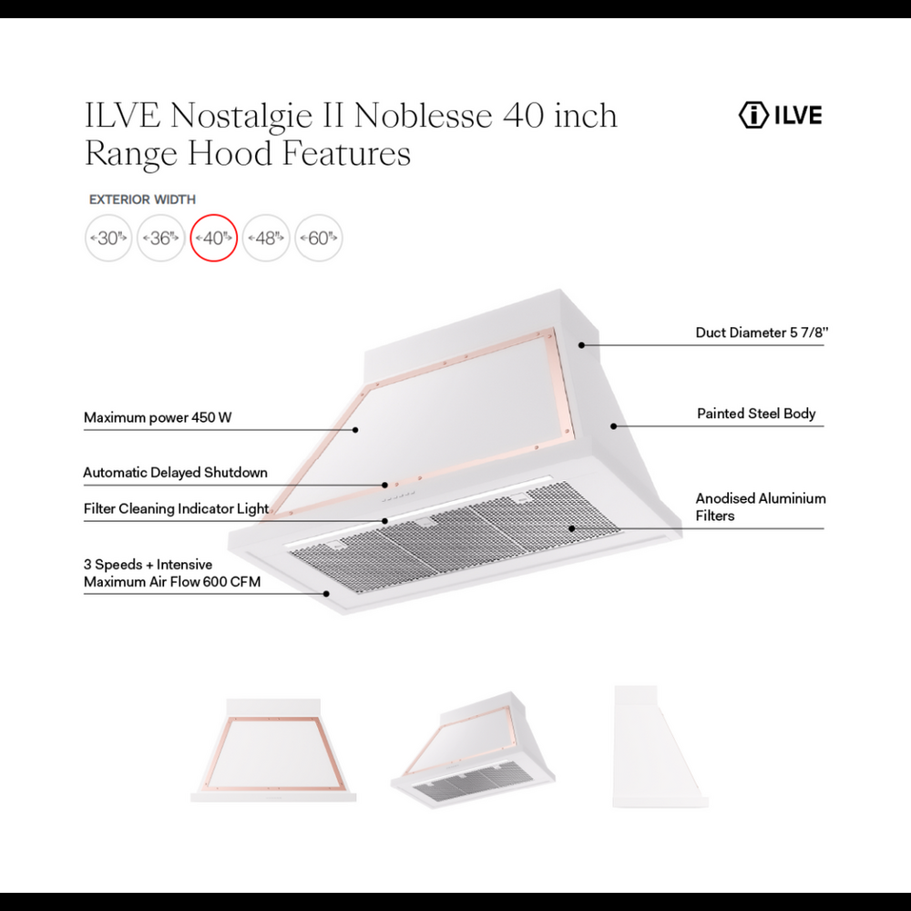 ILVE Nostalgie II Noblesse 40" Stainless Steel Range Hood with 600 CFM