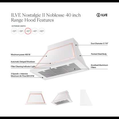 ILVE Nostalgie II Noblesse 40" Stainless Steel Range Hood with 600 CFM