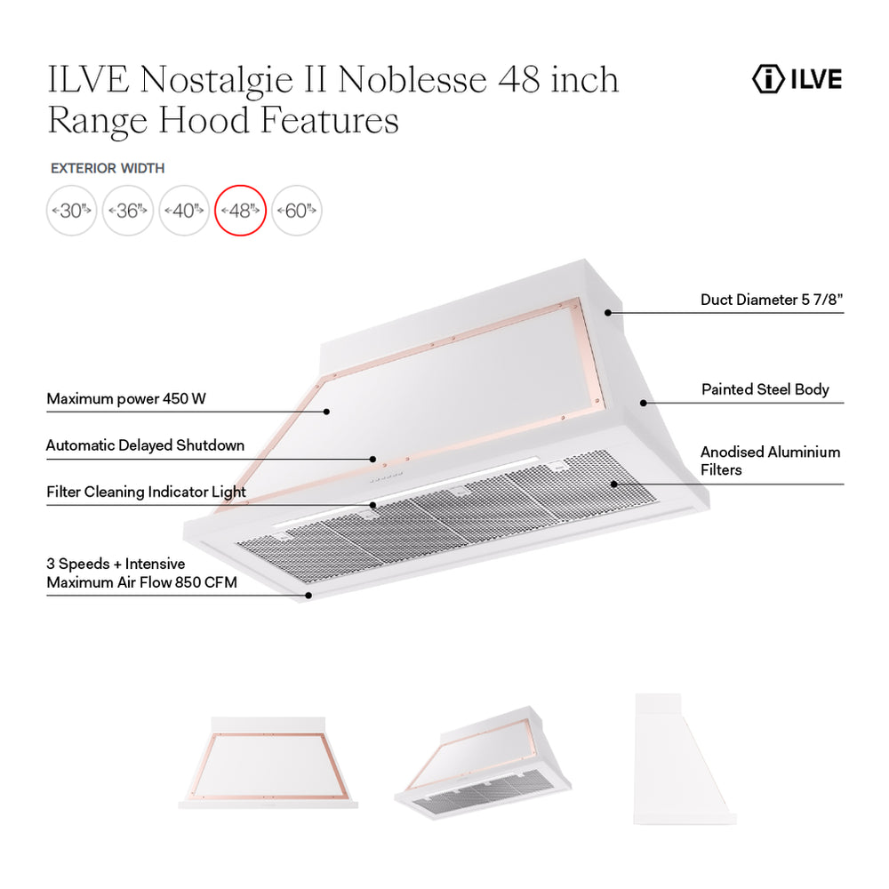 ILVE Nostalgie II Noblesse 48" Antique White Range Hood with 600 CFM