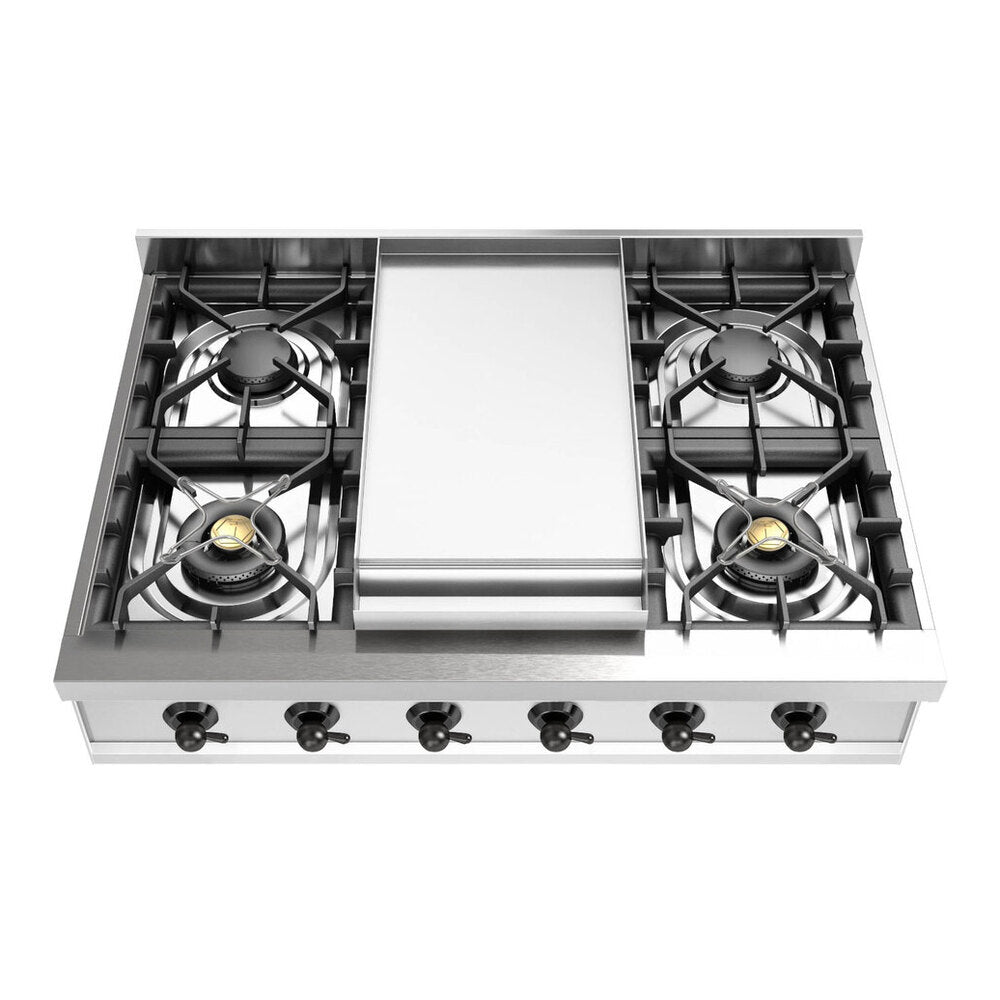 ILVE Nostalgie II 36" Stainless Steel Built-In Gas Rangetop with 6 Burners and Griddle Liquid Propane