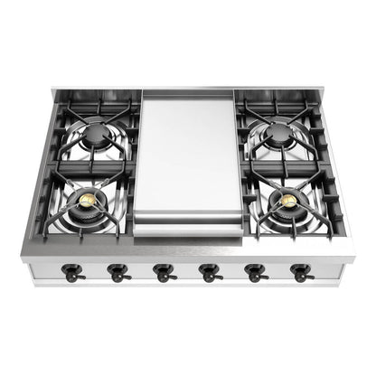 ILVE Nostalgie II 36" Stainless Steel Built-In Gas Rangetop with 6 Burners and Griddle Liquid Propane