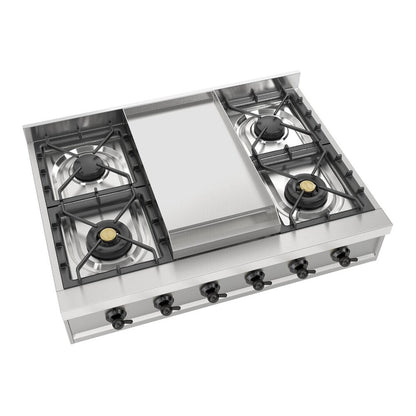 ILVE Nostalgie II 36" Stainless Steel Built-In Gas Rangetop with 6 Burners and Griddle Liquid Propane