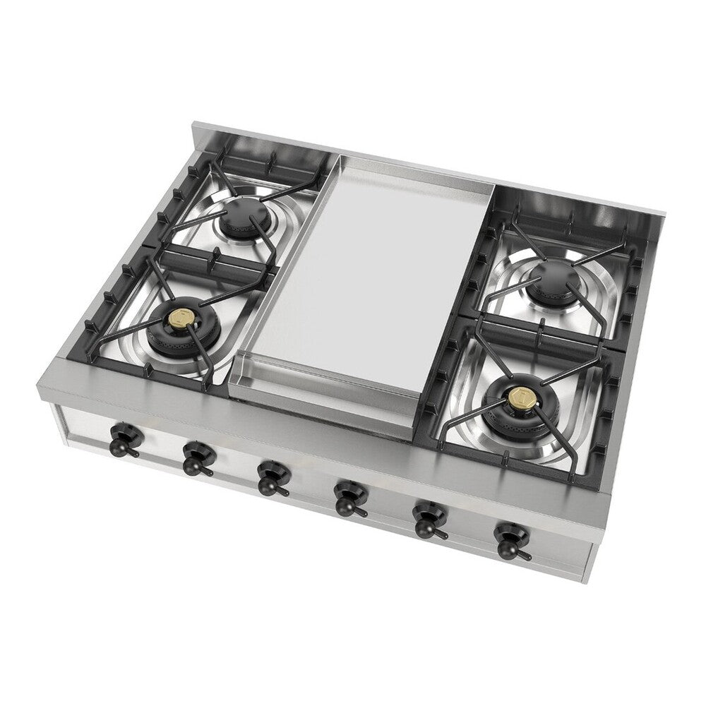 ILVE Nostalgie II 36" Stainless Steel Built-In Gas Rangetop with 6 Burners and Griddle Liquid Propane