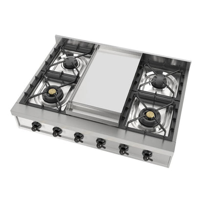 ILVE Nostalgie II 36" Stainless Steel Built-In Gas Rangetop with 6 Burners and Griddle Liquid Propane