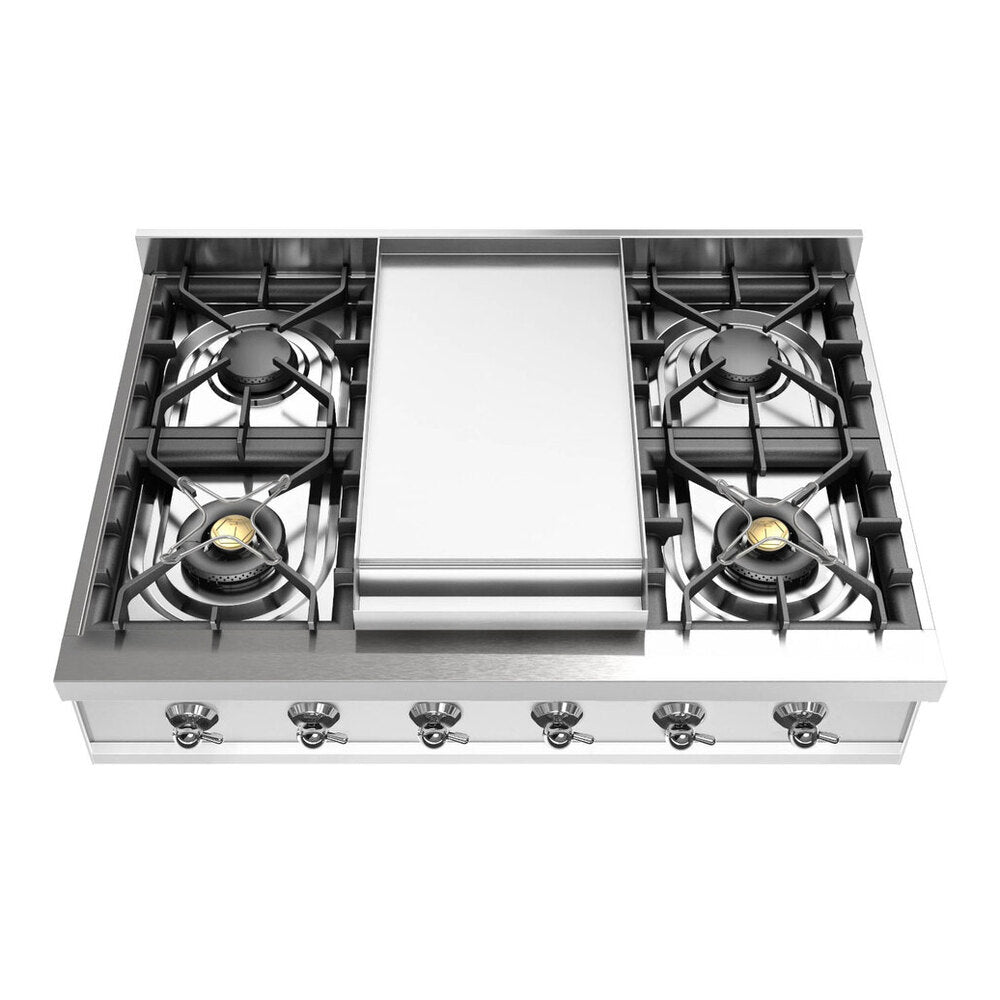 ILVE Nostalgie II 36" Stainless Steel Built-In Gas Rangetop with 6 Burners and Griddle Liquid Propane
