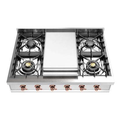 ILVE Nostalgie II 36" Stainless Steel Built-In Gas Rangetop with 6 Burners and Griddle Liquid Propane