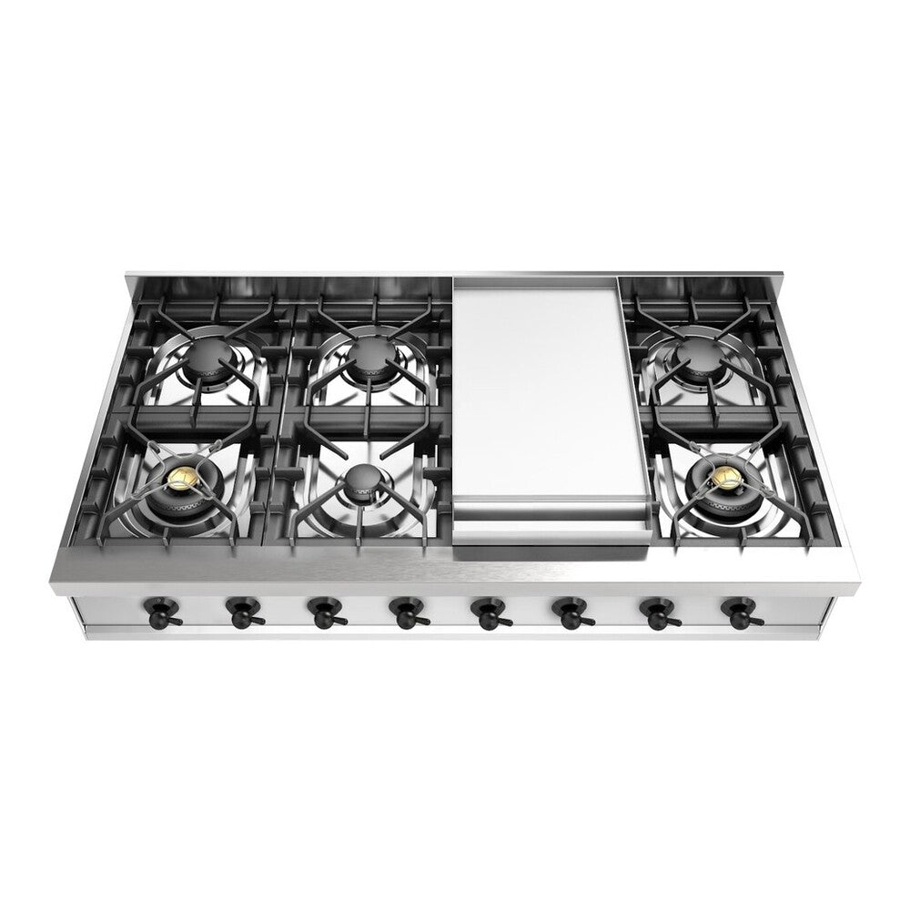 ILVE Nostalgie II 48" Stainless Steel Built-In Gas Rangetop with 8 Burners and Griddle Natural Gas