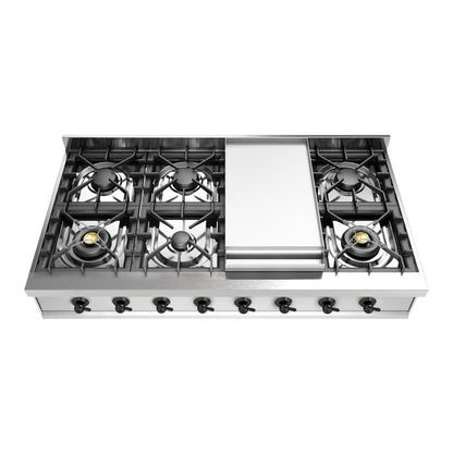 ILVE Nostalgie II 48" Stainless Steel Built-In Gas Rangetop with 8 Burners and Griddle Natural Gas