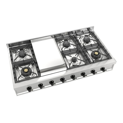 ILVE Nostalgie II 48" Stainless Steel Built-In Gas Rangetop with 8 Burners and Griddle Natural Gas