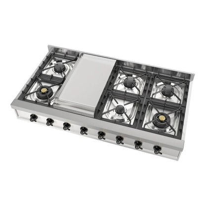 ILVE Nostalgie II 48" Stainless Steel Built-In Gas Rangetop with 8 Burners and Griddle Natural Gas