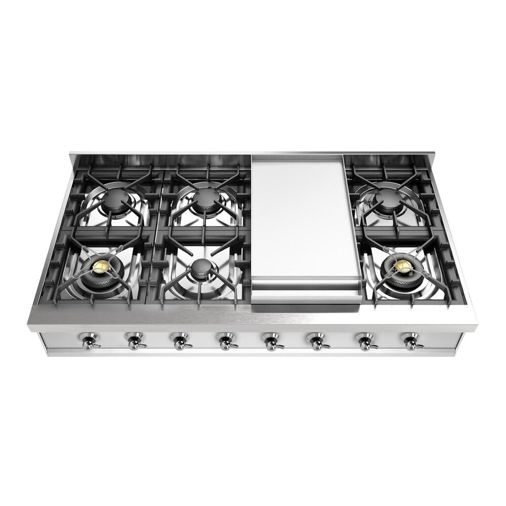 ILVE Nostalgie II 48" Stainless Steel Built-In Gas Rangetop with 8 Burners and Griddle Natural Gas