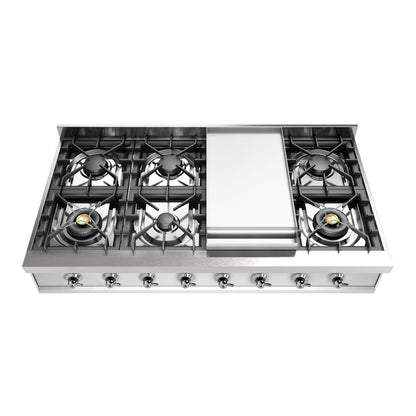 ILVE Nostalgie II 48" Stainless Steel Built-In Gas Rangetop with 8 Burners and Griddle Natural Gas