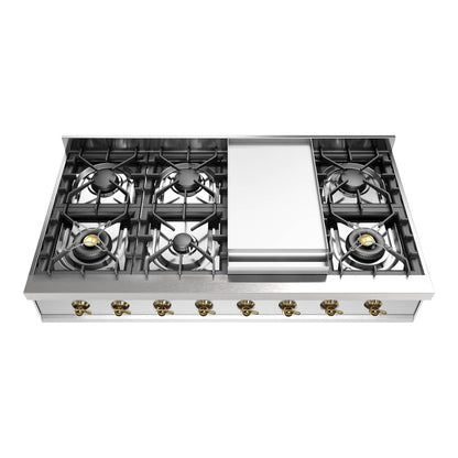 ILVE Nostalgie II 48" Stainless Steel Built-In Gas Rangetop with 8 Burners and Griddle Natural Gas