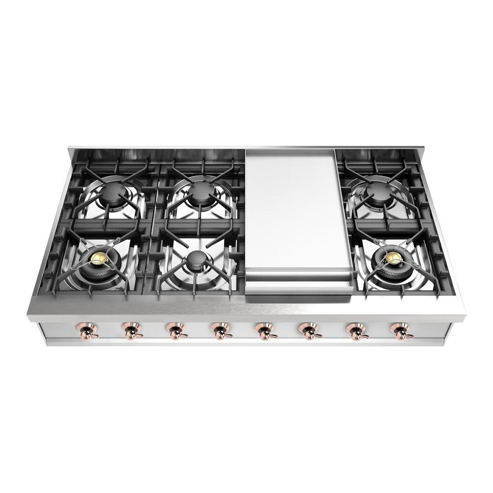 ILVE Nostalgie II 48" Stainless Steel Built-In Gas Rangetop with 8 Burners and Griddle Natural Gas
