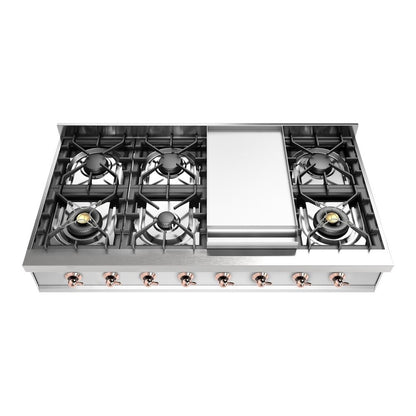 ILVE Nostalgie II 48" Stainless Steel Built-In Gas Rangetop with 8 Burners and Griddle Natural Gas