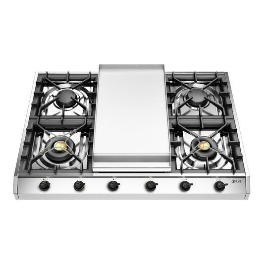 ILVE Nostalgie II 36" Stainless Steel Built-In Gas Cooktop with 4 Burners and Griddle Natural Gas