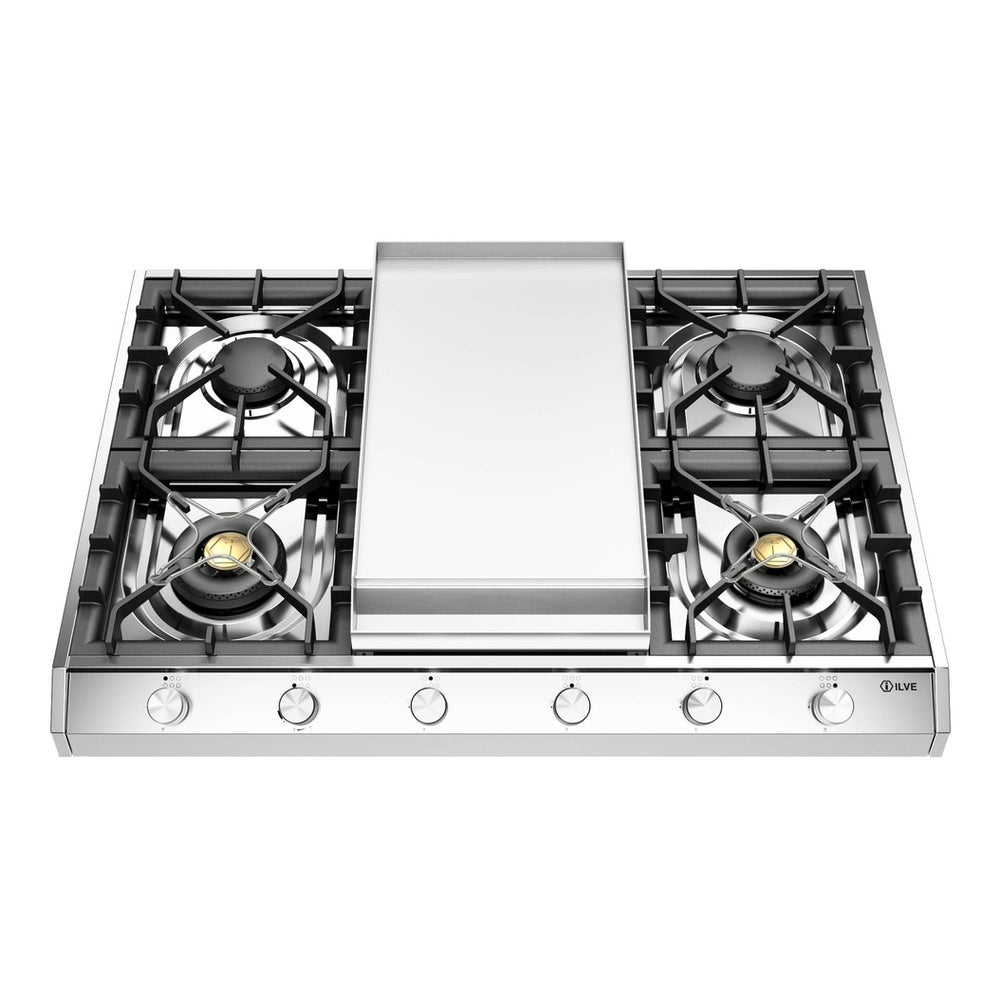 ILVE Professional Plus II 36" Stainless Steel Built-In Gas Cooktop with 4 Burners and Griddle