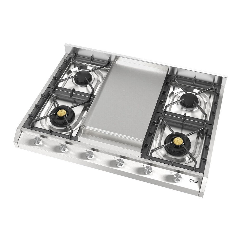 ILVE Professional Plus II 36" Stainless Steel Built-In Gas Cooktop with 4 Burners and Griddle