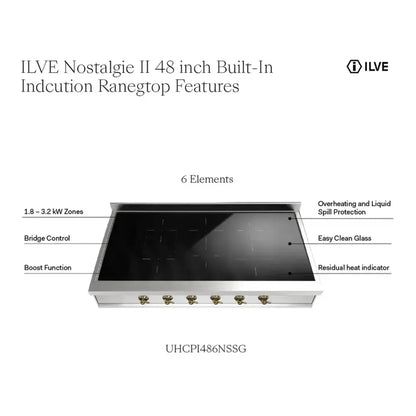 ILVE Nostalgie II 48" Stainless Steel Built-In Induction Rangetop with 6 Elements