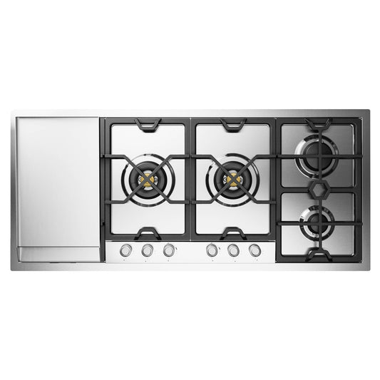 ILVE Panoramagic 48" Stainless Steel Built-In Gas Cooktop with 6 Burners and Left Griddle