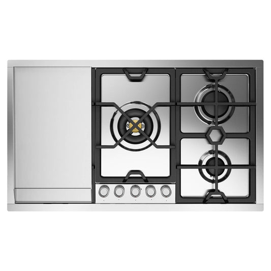ILVE Panoramagic 36" Stainless Steel Built-In Gas Cooktop with 5 Burners and Griddle
