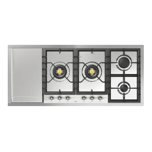 ILVE Nostalgie II 48" Stainless Steel Built-In Gas Cooktop with 6 Burners and Left Griddle Liquid Propane