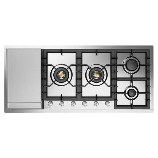 ILVE Professional Plus II 48" Stainless Steel Built-In Gas Cooktop with 6 Burners and Left Griddle
