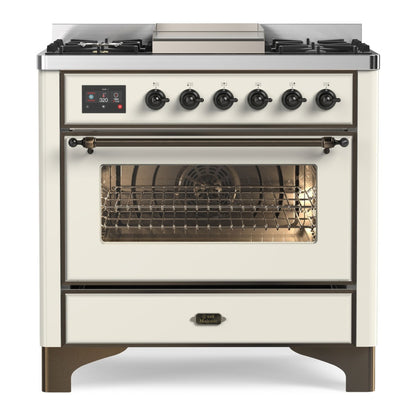 ILVE Majestic II 36" Antique White Dual Fuel Range with 6 Burners and Griddle Triple Glass Door Natural Gas