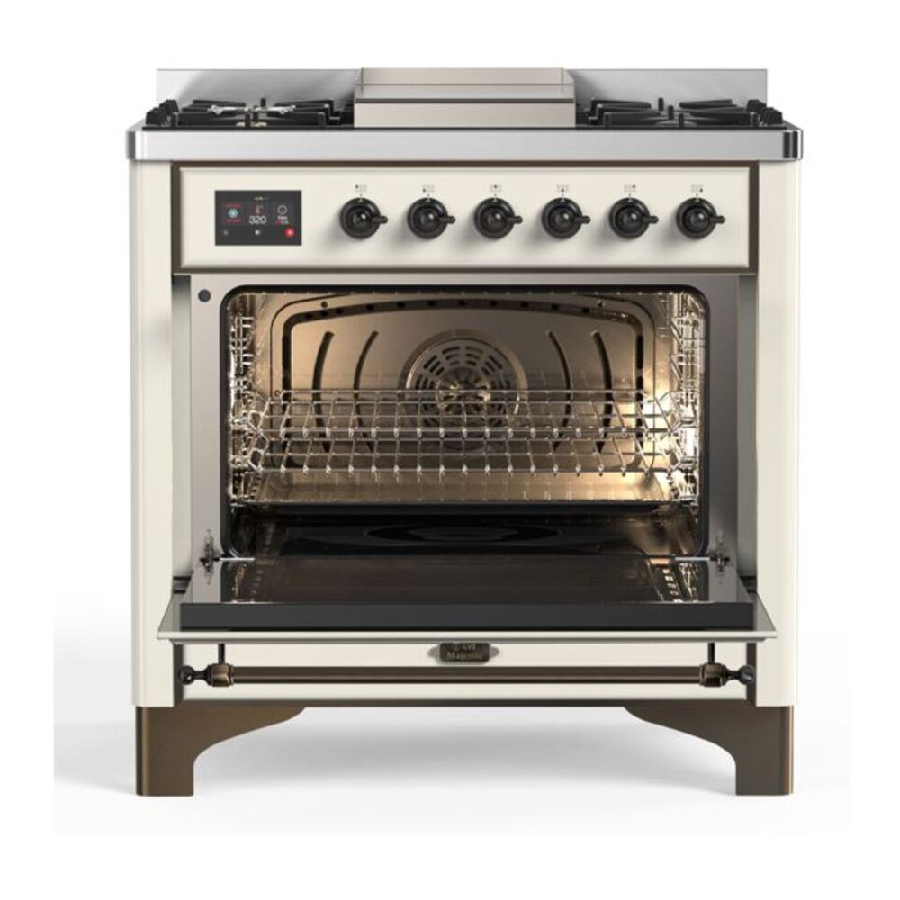 ILVE Majestic II 36 inch Triple Glass Door Natural Gas Dual Fuel Range Chrome Antique White