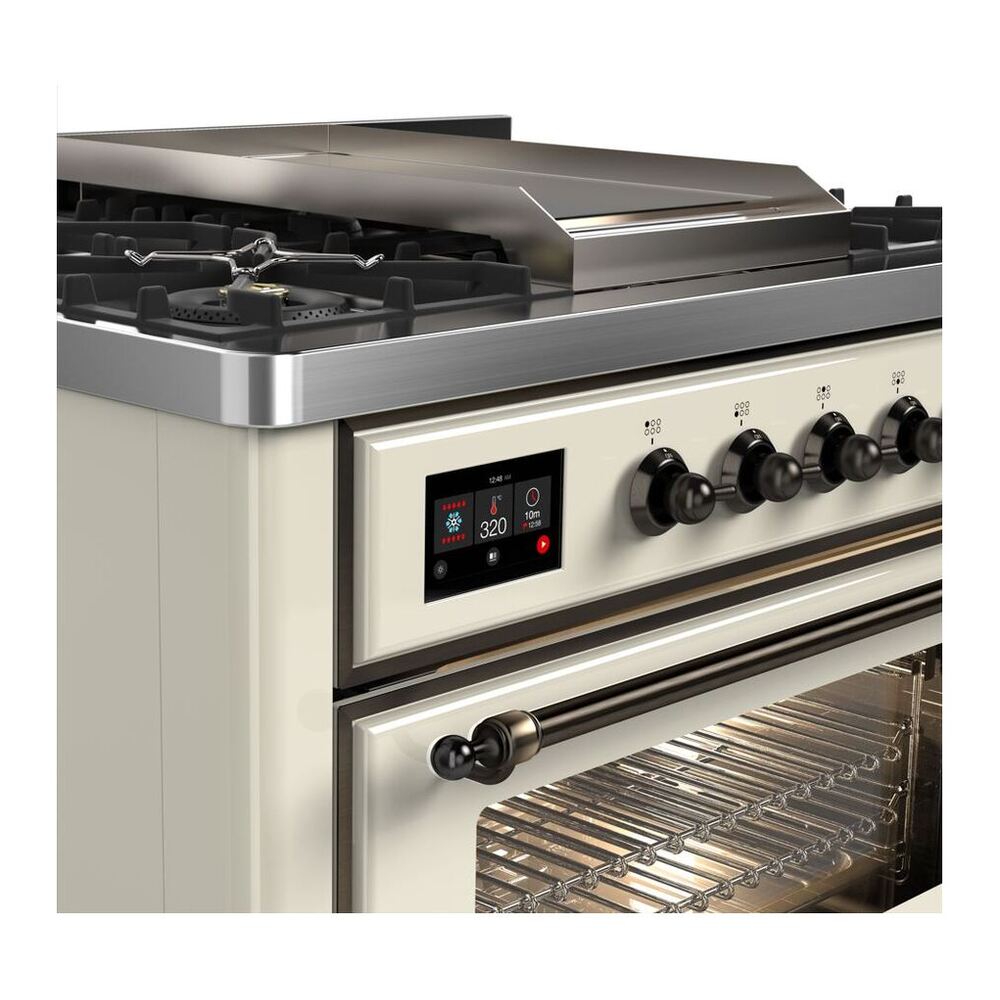 ILVE Majestic II 36 inch Triple Glass Door Natural Gas Dual Fuel Range Chrome Antique White