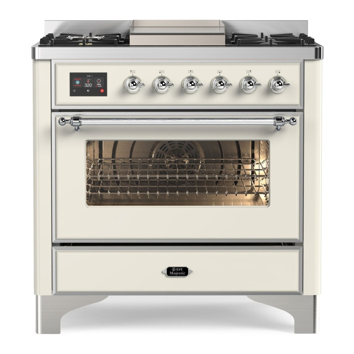 ILVE Majestic II 36" Antique White Dual Fuel Range with 6 Burners and Griddle Triple Glass Door Natural Gas