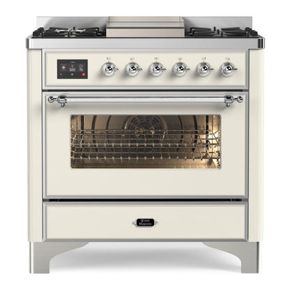 ILVE Majestic II 36" Antique White Dual Fuel Range with 6 Burners and Griddle Triple Glass Door Natural Gas