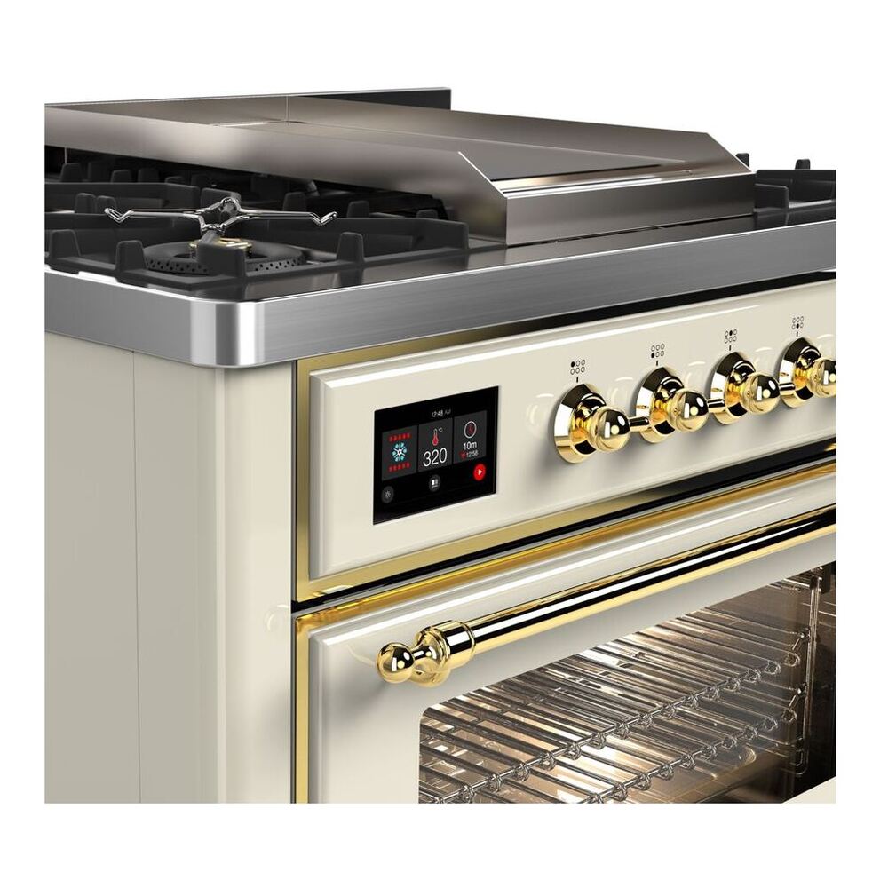 ILVE Majestic II 36 inch Triple Glass Door Natural Gas Dual Fuel Range Brass Antique White