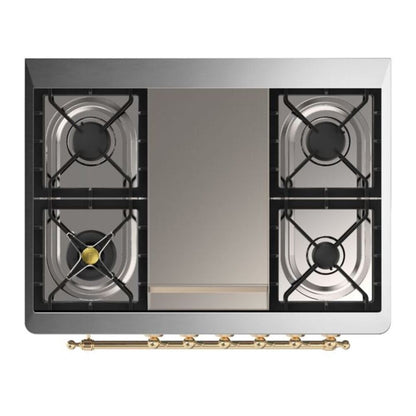 ILVE Majestic II 36 inch Triple Glass Door Natural Gas Dual Fuel Range Brass Antique White