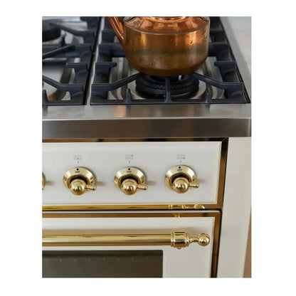 ILVE Majestic II 36 inch Triple Glass Door Natural Gas Dual Fuel Range Brass Antique White