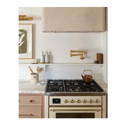 ILVE Majestic II 36 inch Triple Glass Door Natural Gas Dual Fuel Range Brass Antique White