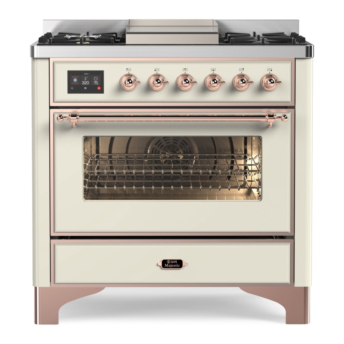 ILVE Majestic II 36" Antique White Dual Fuel Range with 6 Burners and Griddle Triple Glass Door Natural Gas