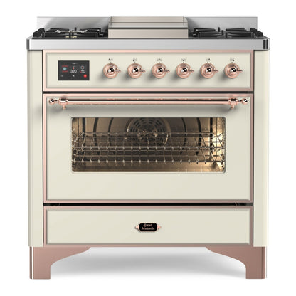 ILVE Majestic II 36" Antique White Dual Fuel Range with 6 Burners and Griddle Triple Glass Door Natural Gas