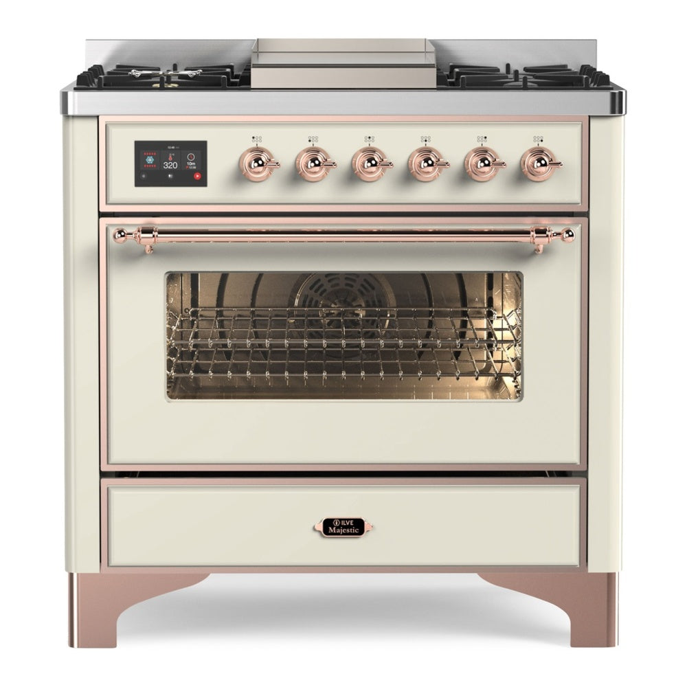 ILVE Majestic II 36 inch Triple Glass Door Natural Gas Dual Fuel Range Copper Antique White
