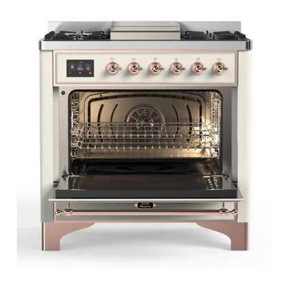 ILVE Majestic II 36 inch Triple Glass Door Natural Gas Dual Fuel Range Copper Antique White