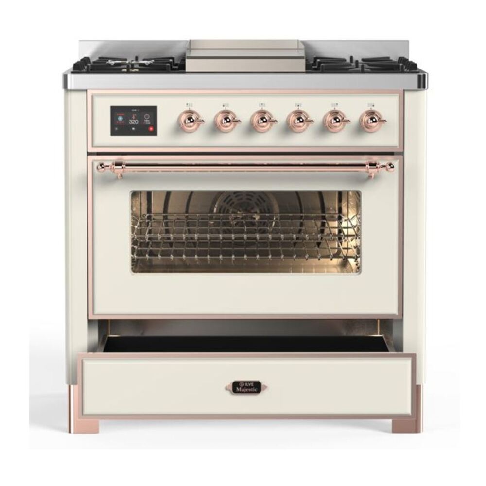 ILVE Majestic II 36 inch Triple Glass Door Natural Gas Dual Fuel Range Copper Antique White