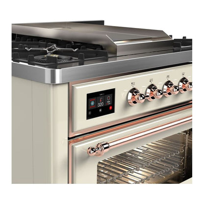 ILVE Majestic II 36 inch Triple Glass Door Natural Gas Dual Fuel Range Copper Antique White