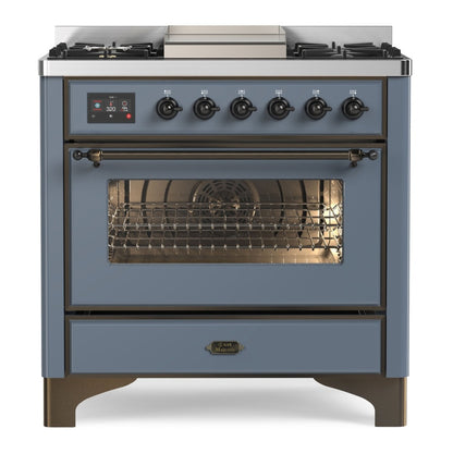 ILVE Majestic II 36" Blue Grey Dual Fuel Range with 6 Burners and Griddle Triple Glass Door Liquid Propane