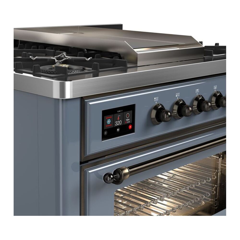 ILVE Majestic II 36" Blue Grey Dual Fuel Range with 6 Burners and Griddle Triple Glass Door Liquid Propane