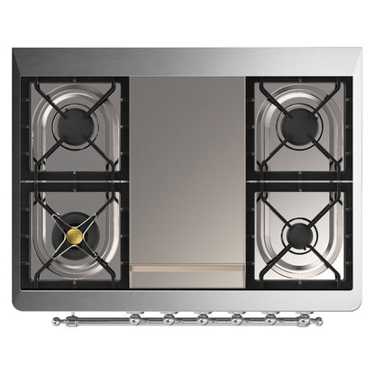 ILVE Majestic II 36 inch Triple Glass Door Natural Gas Dual Fuel Range Chrome Blue Grey