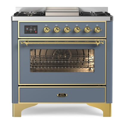 ILVE Majestic II 36" Blue Grey Dual Fuel Range with 6 Burners and Griddle Triple Glass Door Liquid Propane