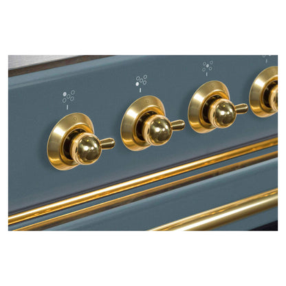 ILVE Majestic II 36 inch Triple Glass Door Natural Gas Dual Fuel Range Brass Blue Grey