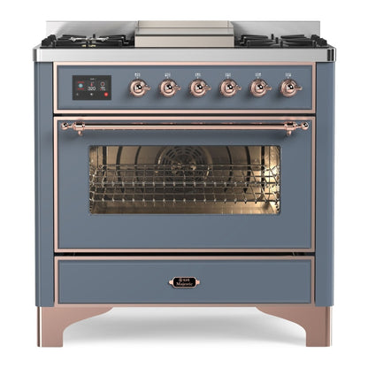 ILVE Majestic II 36" Blue Grey Dual Fuel Range with 6 Burners and Griddle Triple Glass Door Liquid Propane